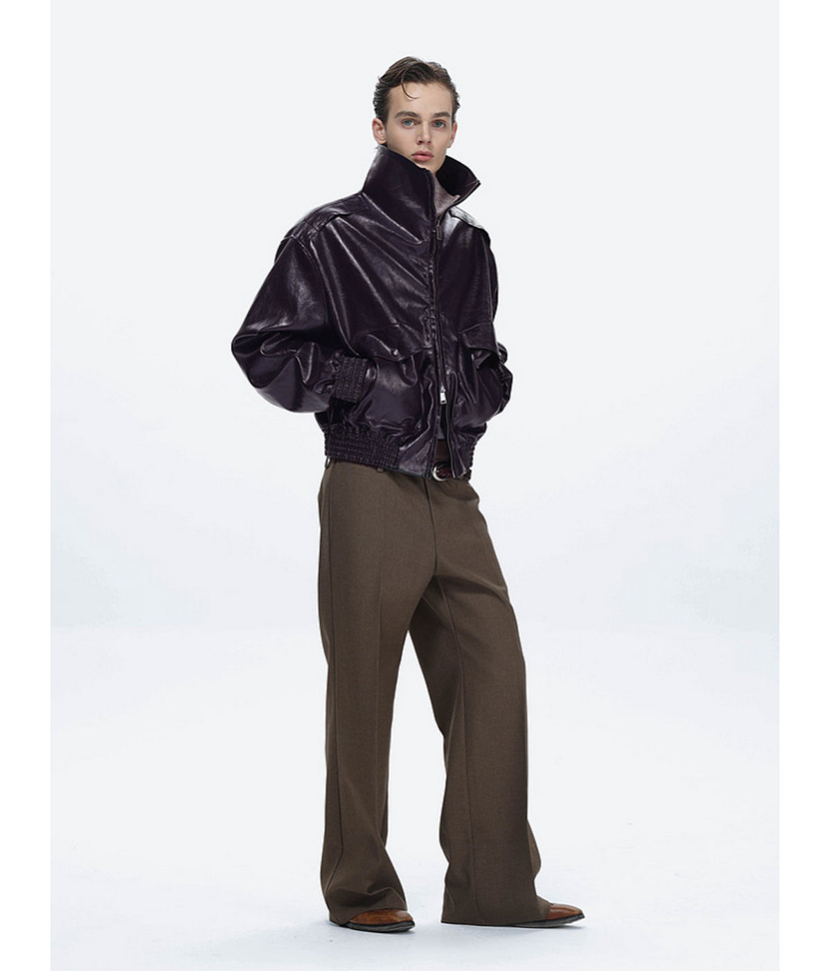 Straight-Pleated Casual Pants