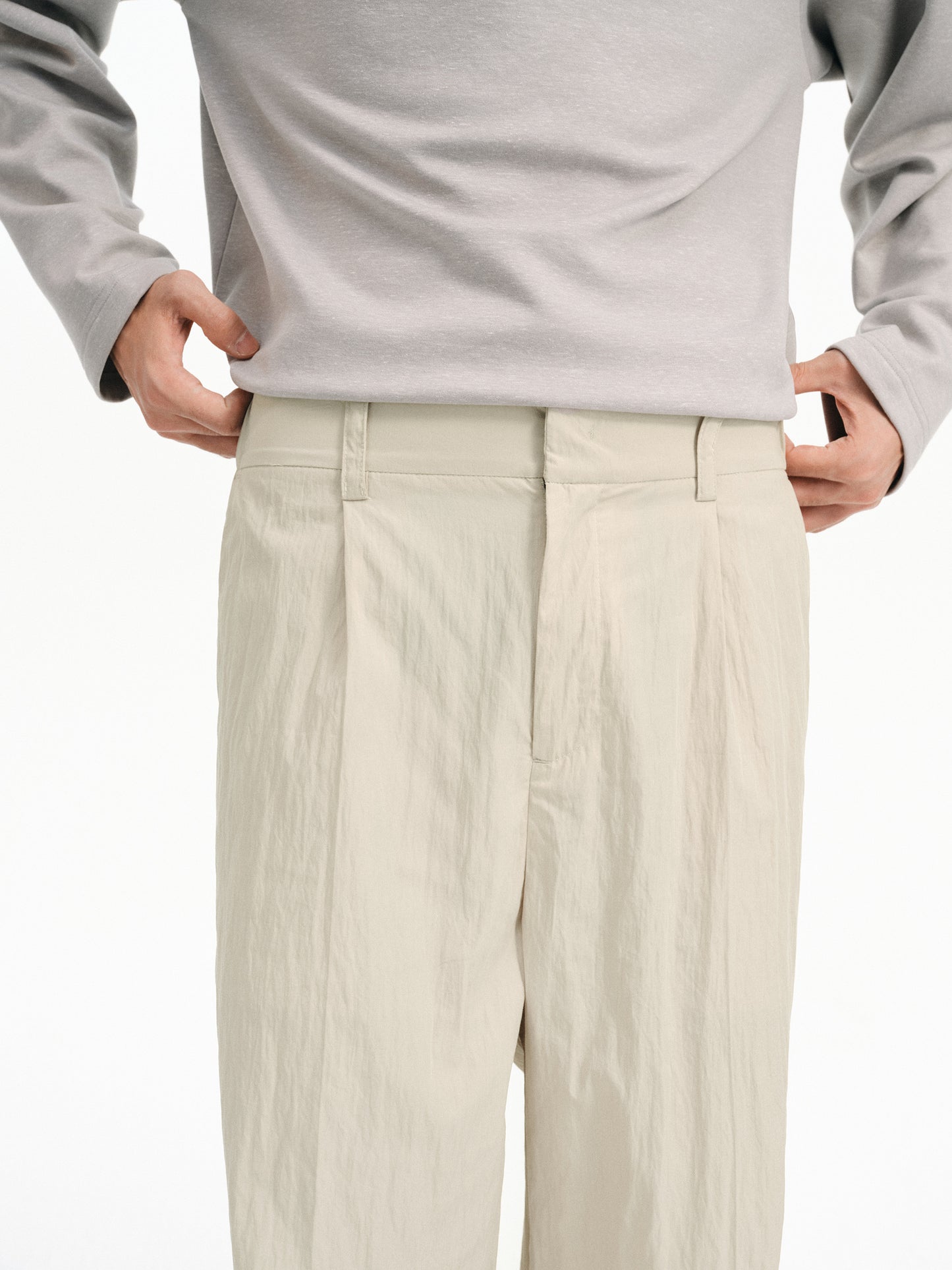 Cotton &amp; Brocade Pleated Casual Pants