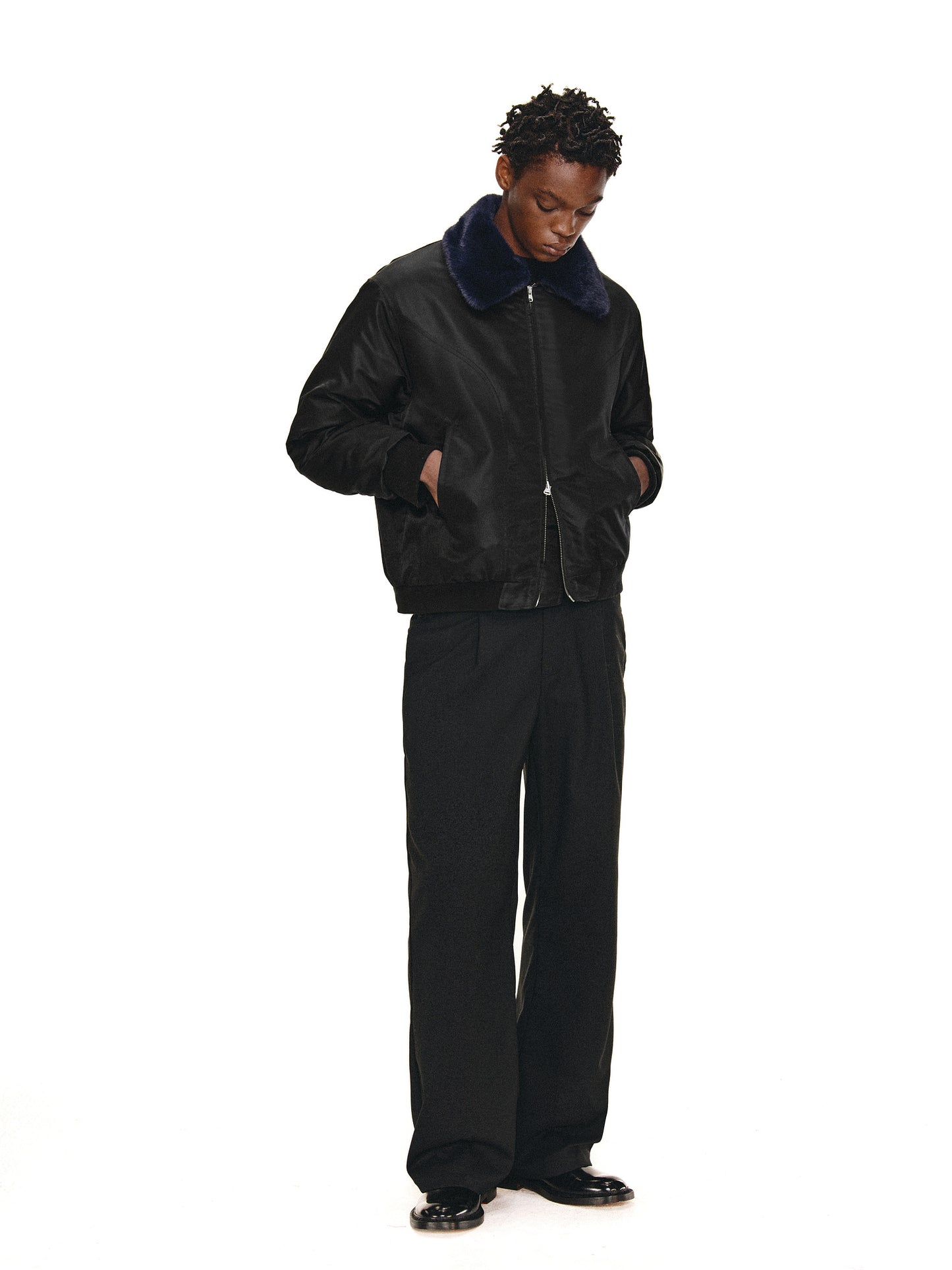 Contrast Fur Collar Bomber Jacket