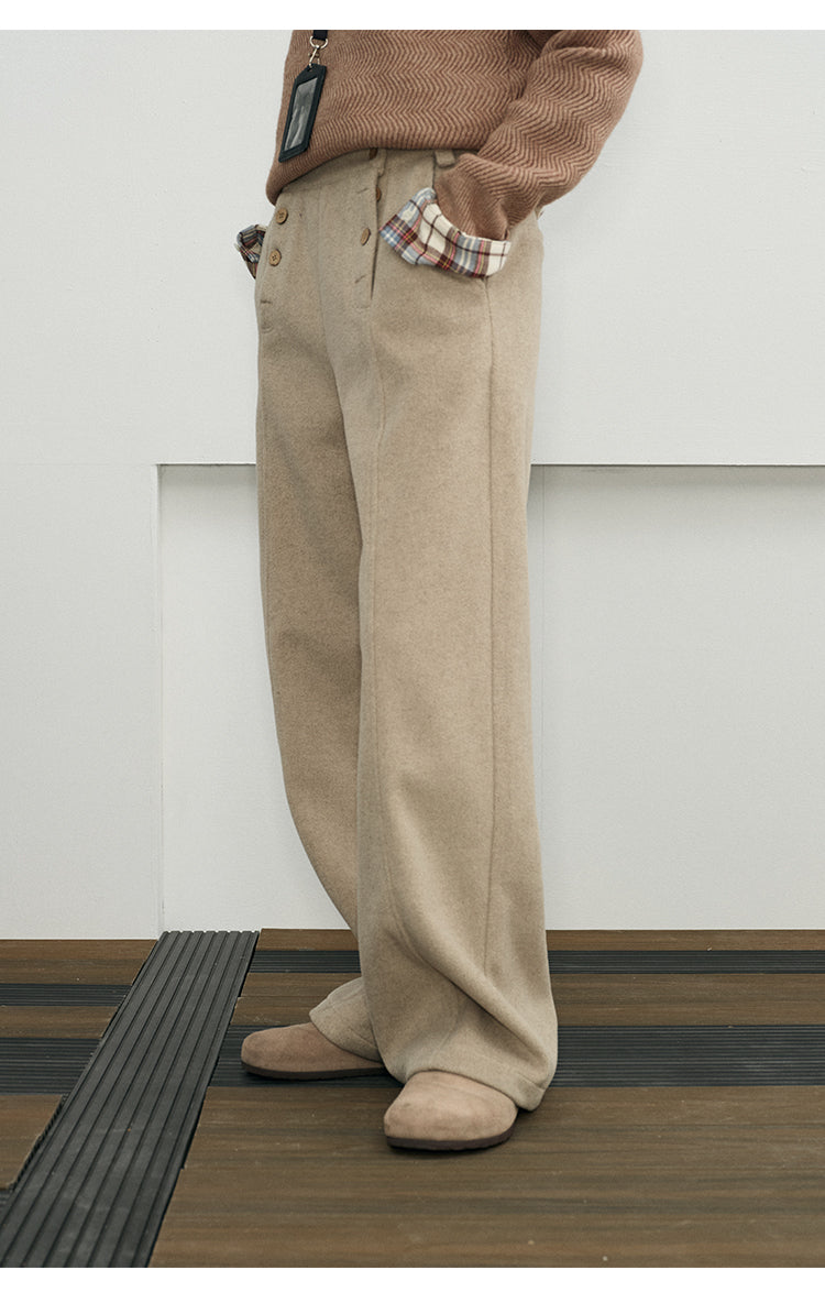 Double-breasted Glam Wool Casual Pants