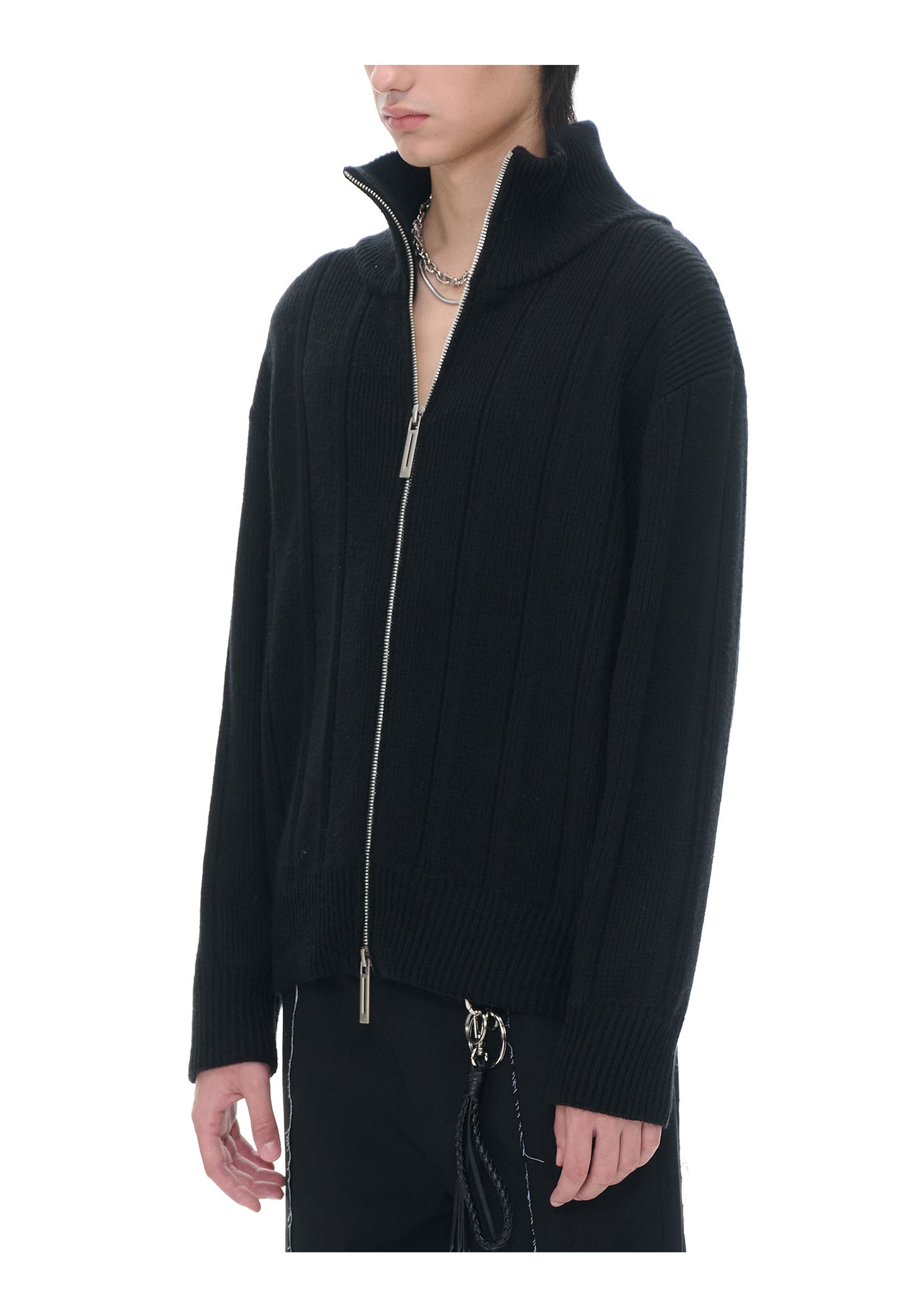 Metal Zipper Knit Cardigan