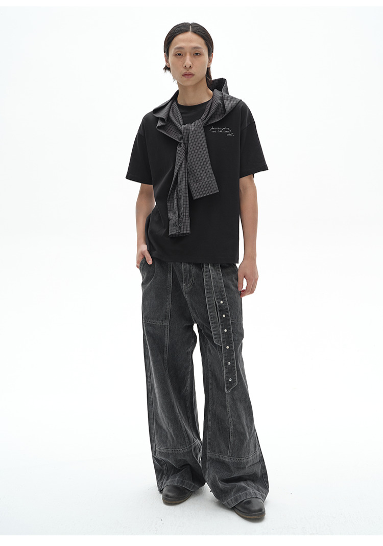 Straight-leg denim pants with embroidery