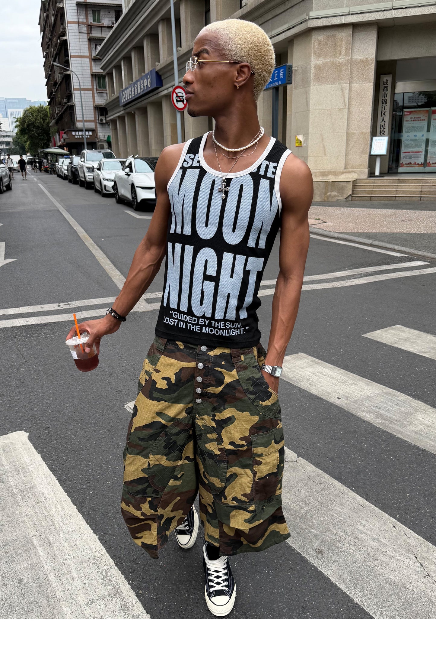 Camouflage-Patterned Workwear Quilted Shorts