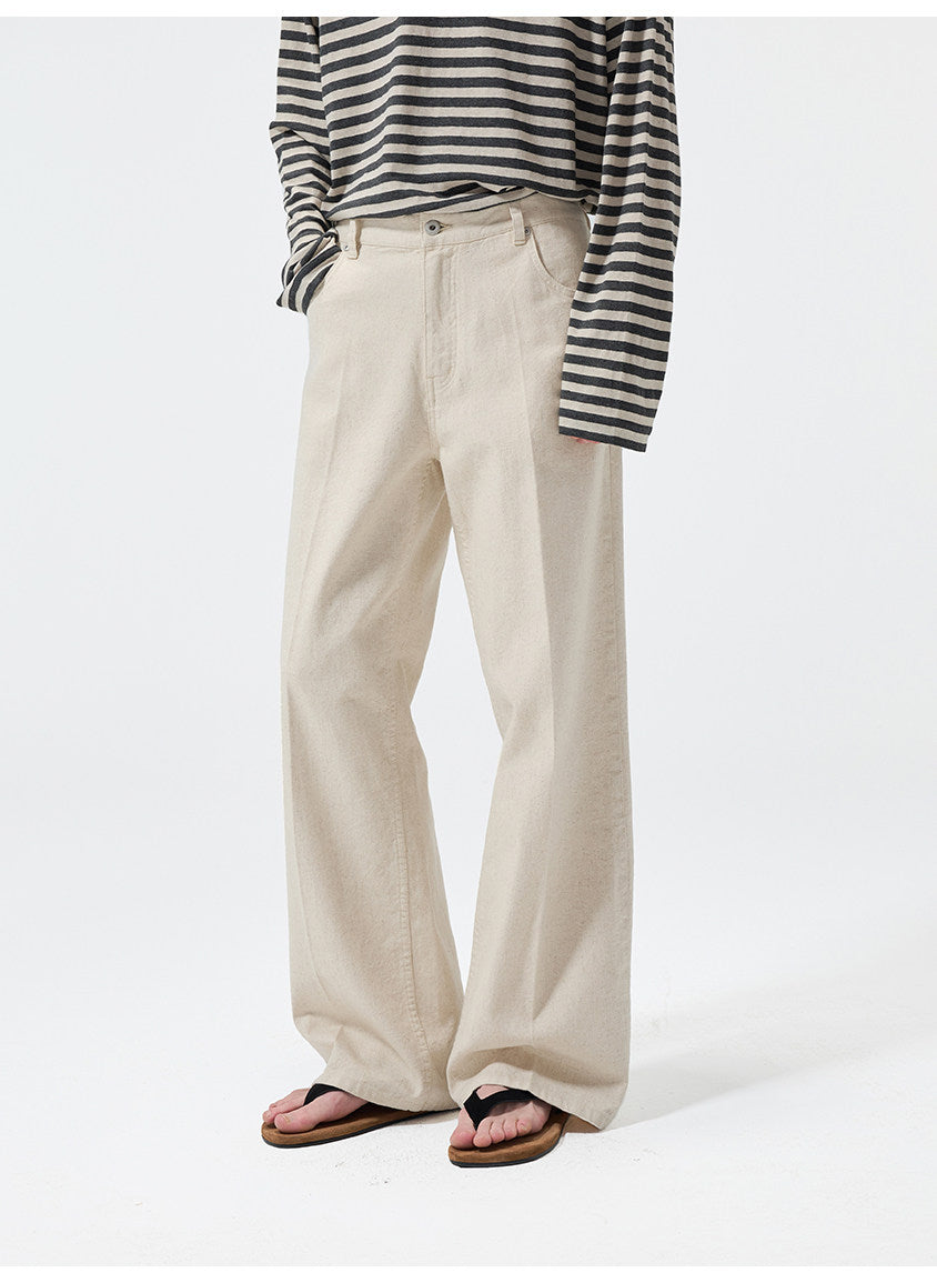 Wash-Finish Straight-Leg Pants