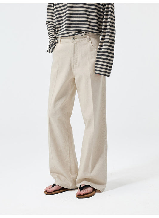 Wash-Finish Straight-Leg Pants