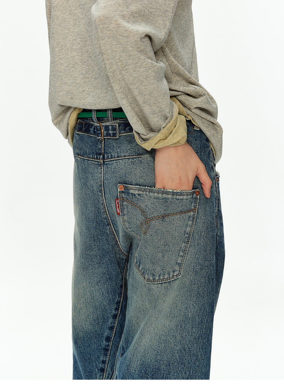 Vintage-Style Washed Bound-Leg Jeans