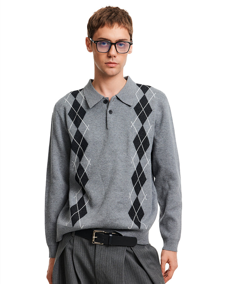 Contrast Color Diamond Knit Sweater