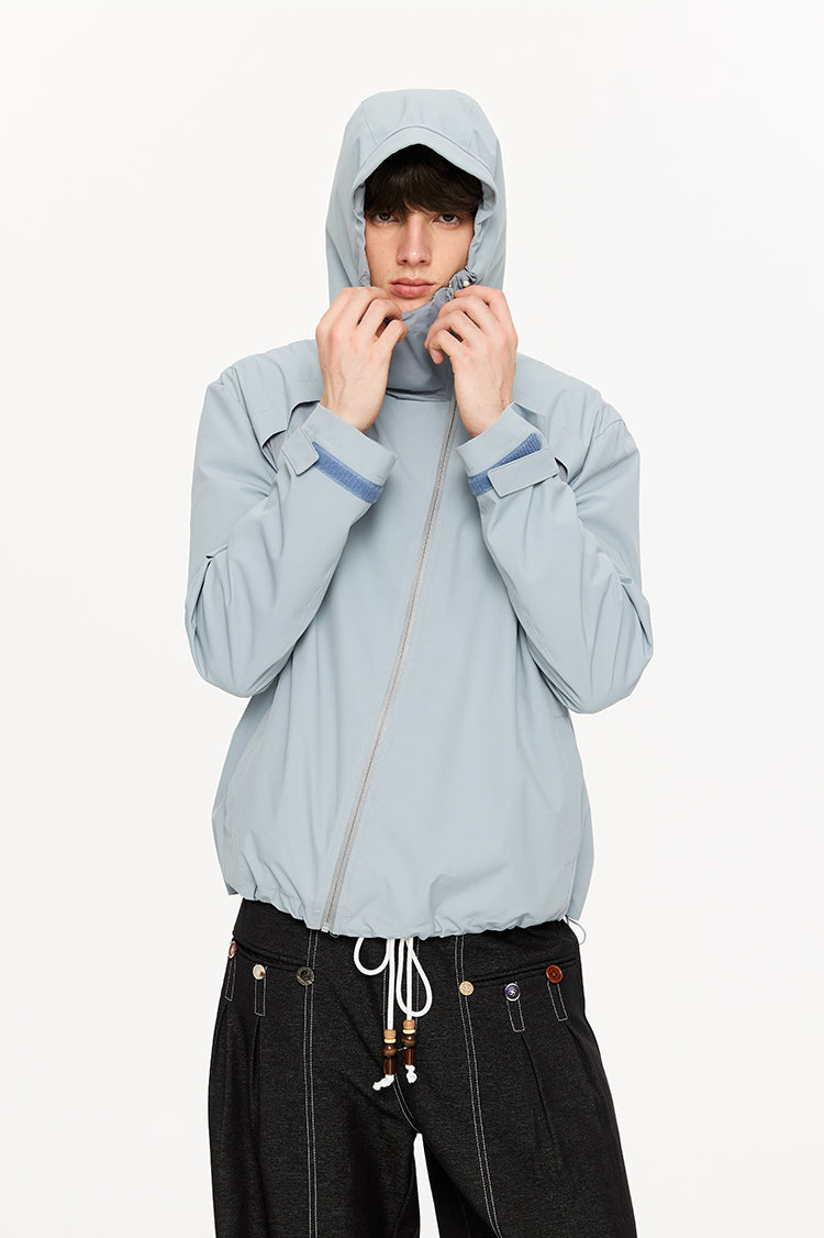 Diagonal Zipper Hooded Jacket