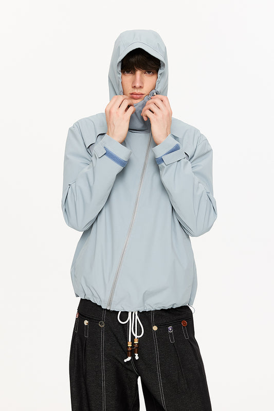 Diagonal Zipper Hooded Jacket