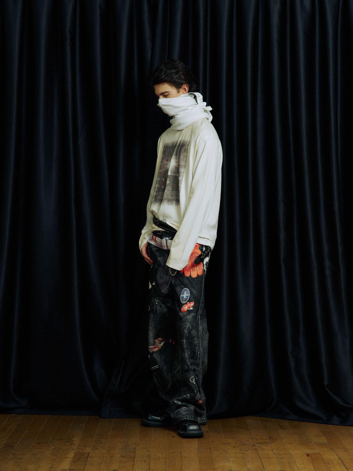 Digital-Print Denim Pants