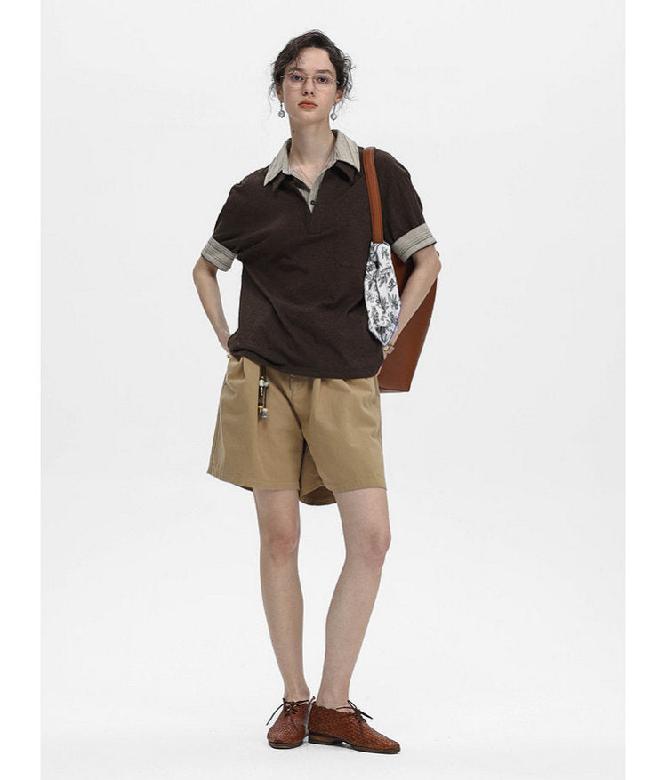 Faux Two-Piece Pocket-Stripe Polo Shirt