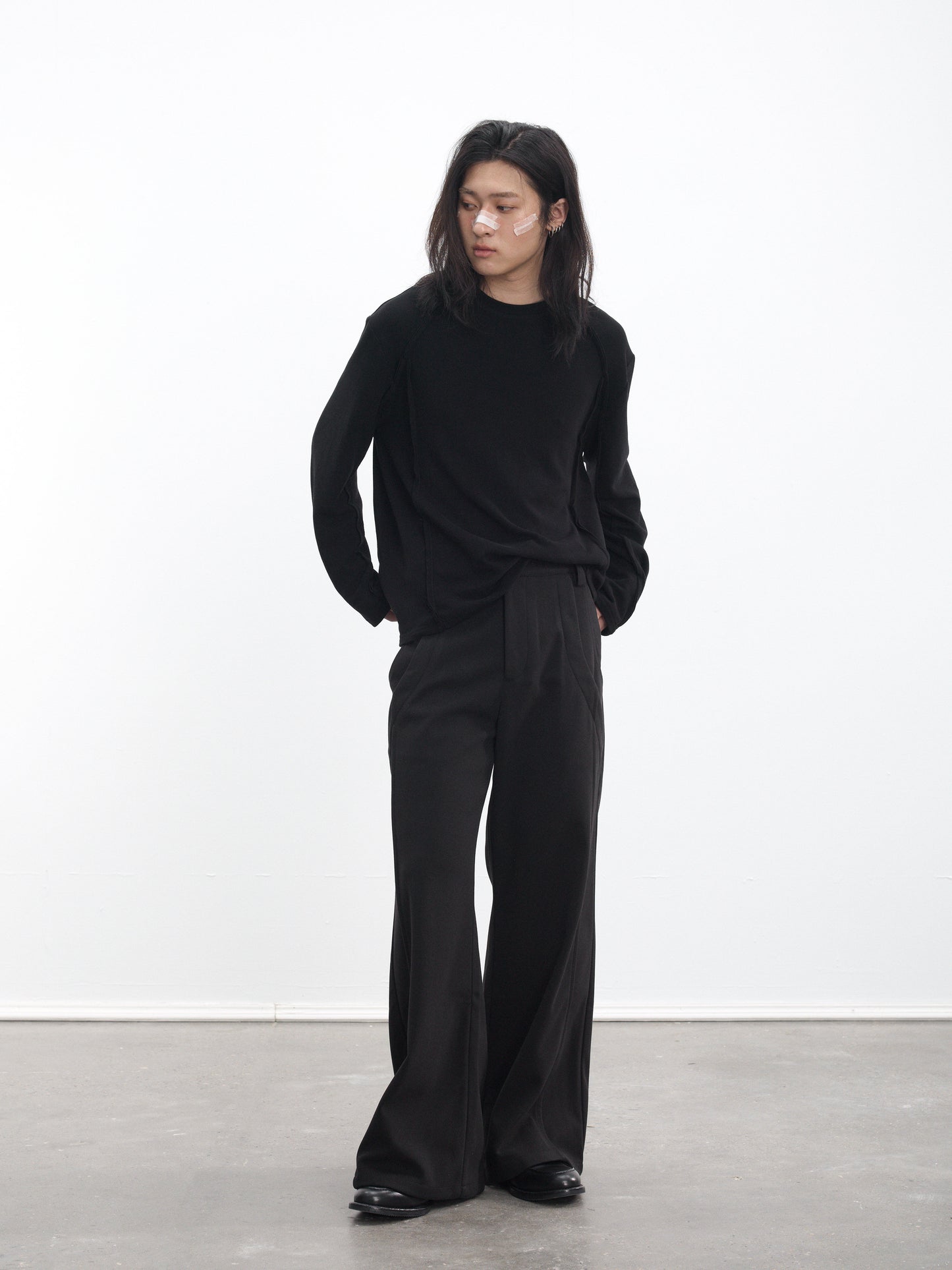 Deconstructed Wide-Leg Casual Pants