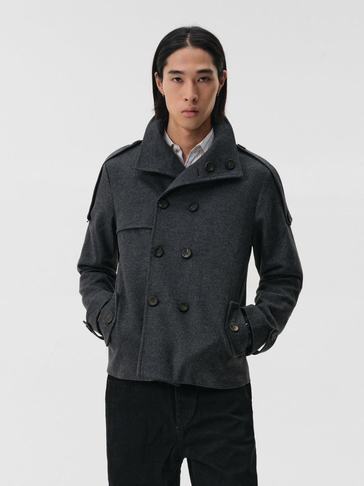 Stand-Up Collar Double-Button Jacket