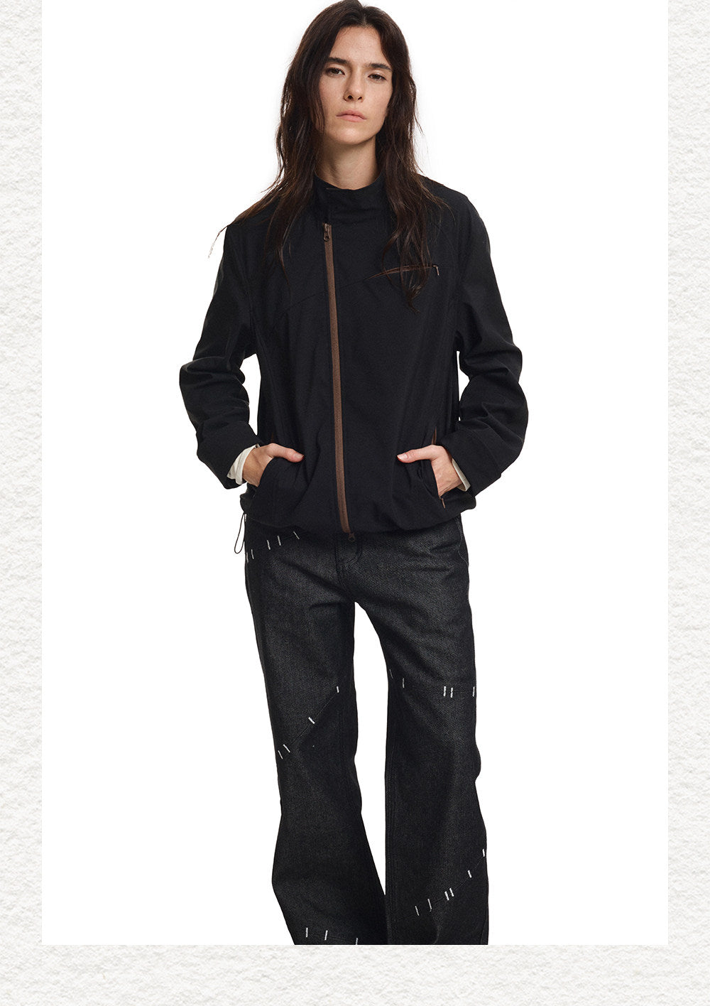 Lightweight Jacket with Flip-Up Sleeves and Diagonal Zipper