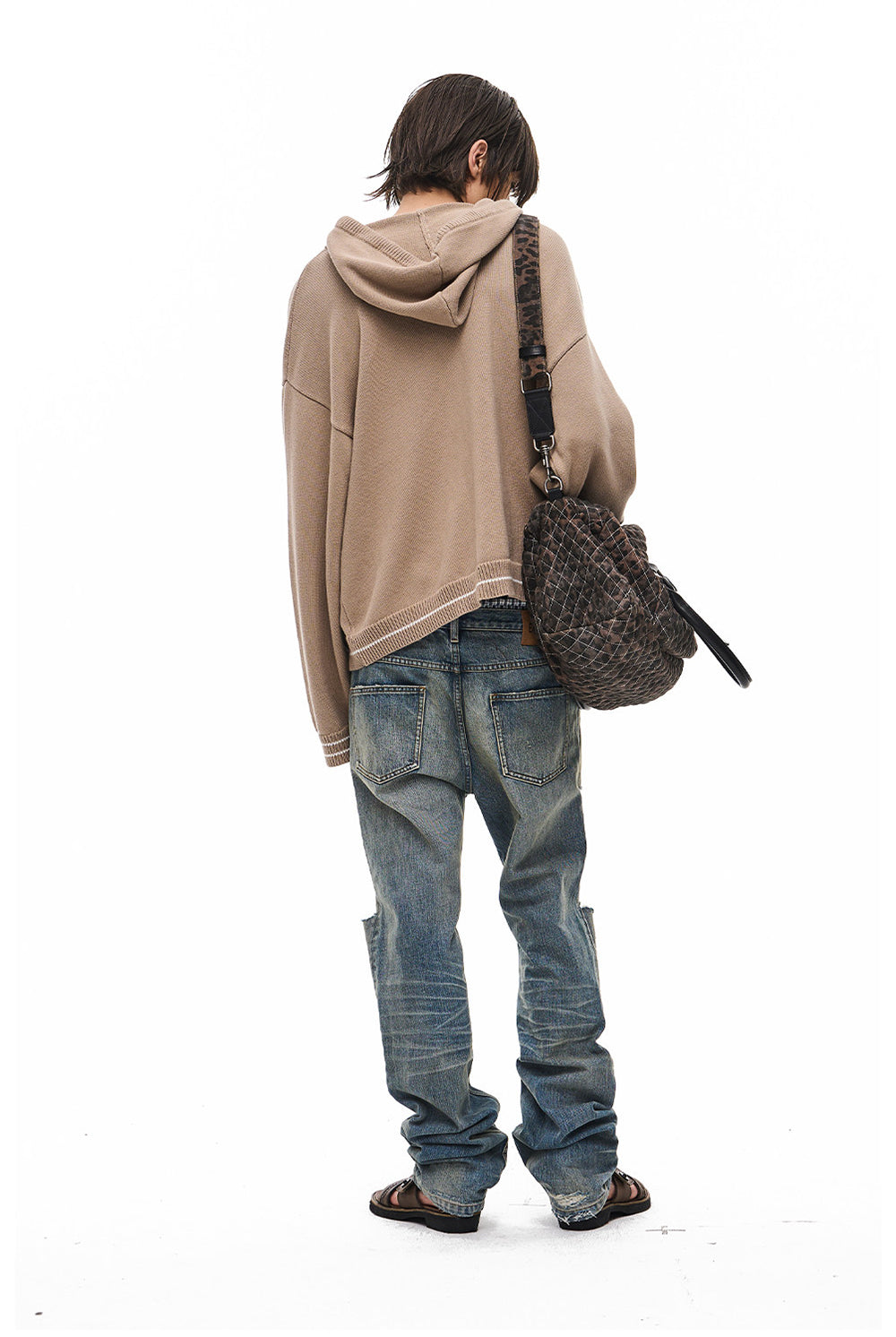 V-Neck Sweater with Embroidered Hood