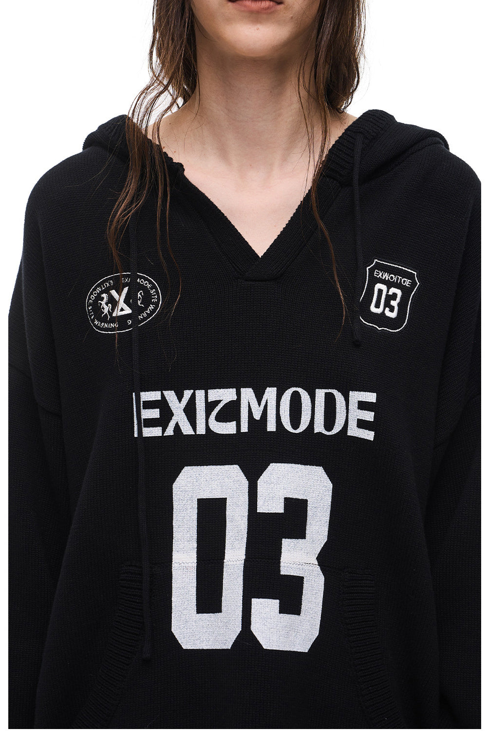V-Neck Sweater with Embroidered Hood