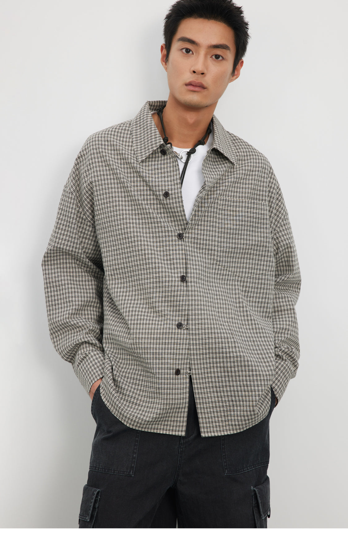 Straight Button Retro Fine Check Shirt