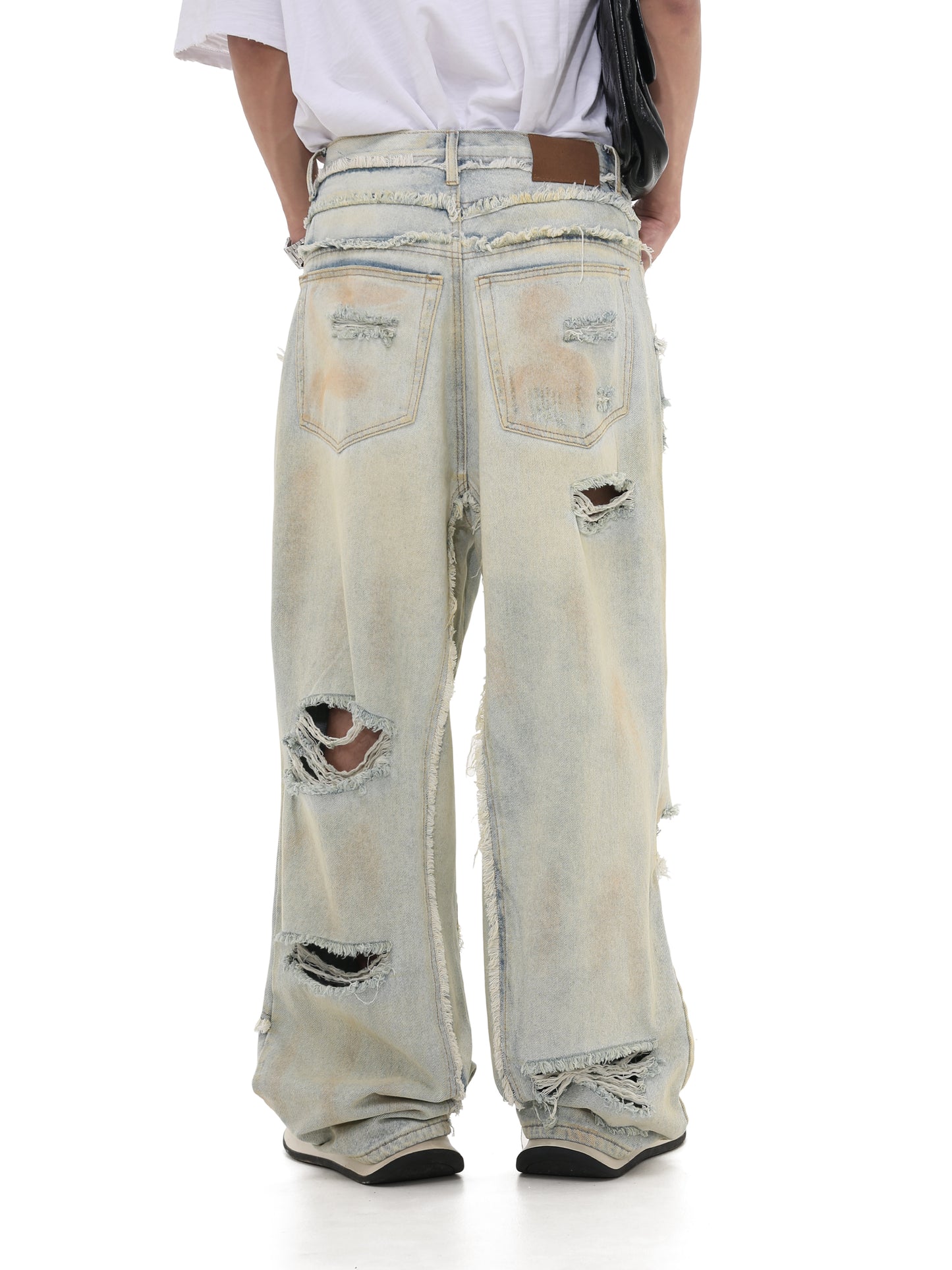 Loose Fit Damaged Design Ripped Denim Pants