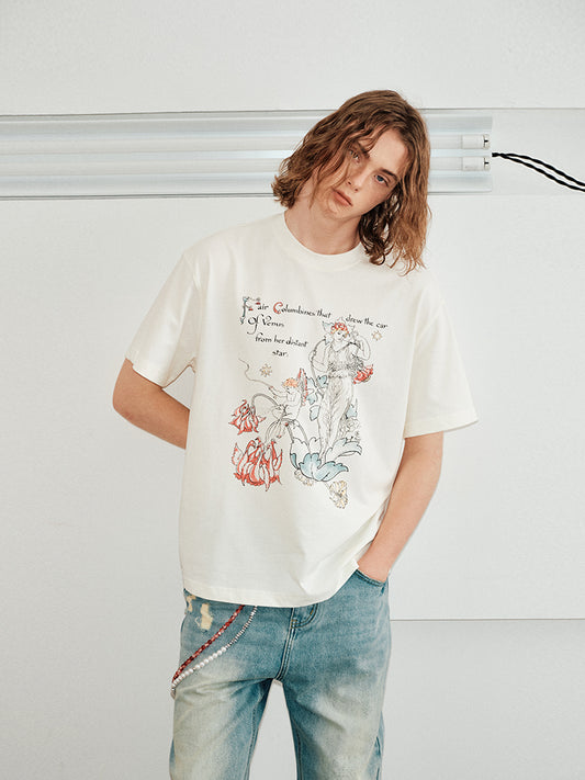 Hand-painted printed short-sleeved T-shirt