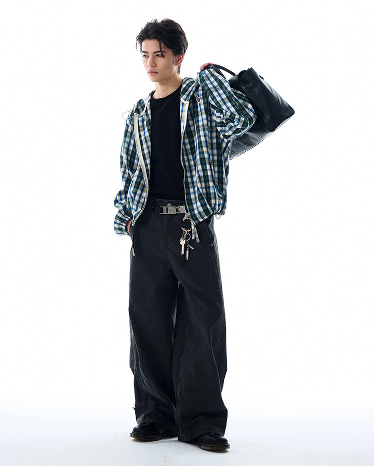 Checkered hooded shirt