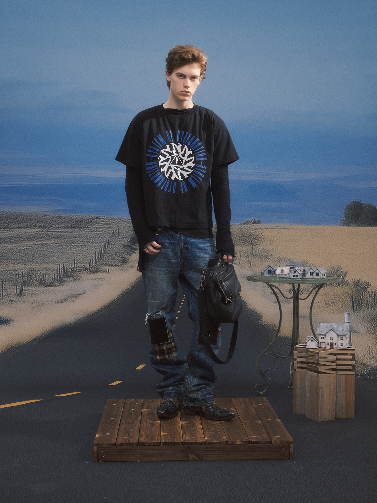 Wide Round-Neck Printed T-Shirt