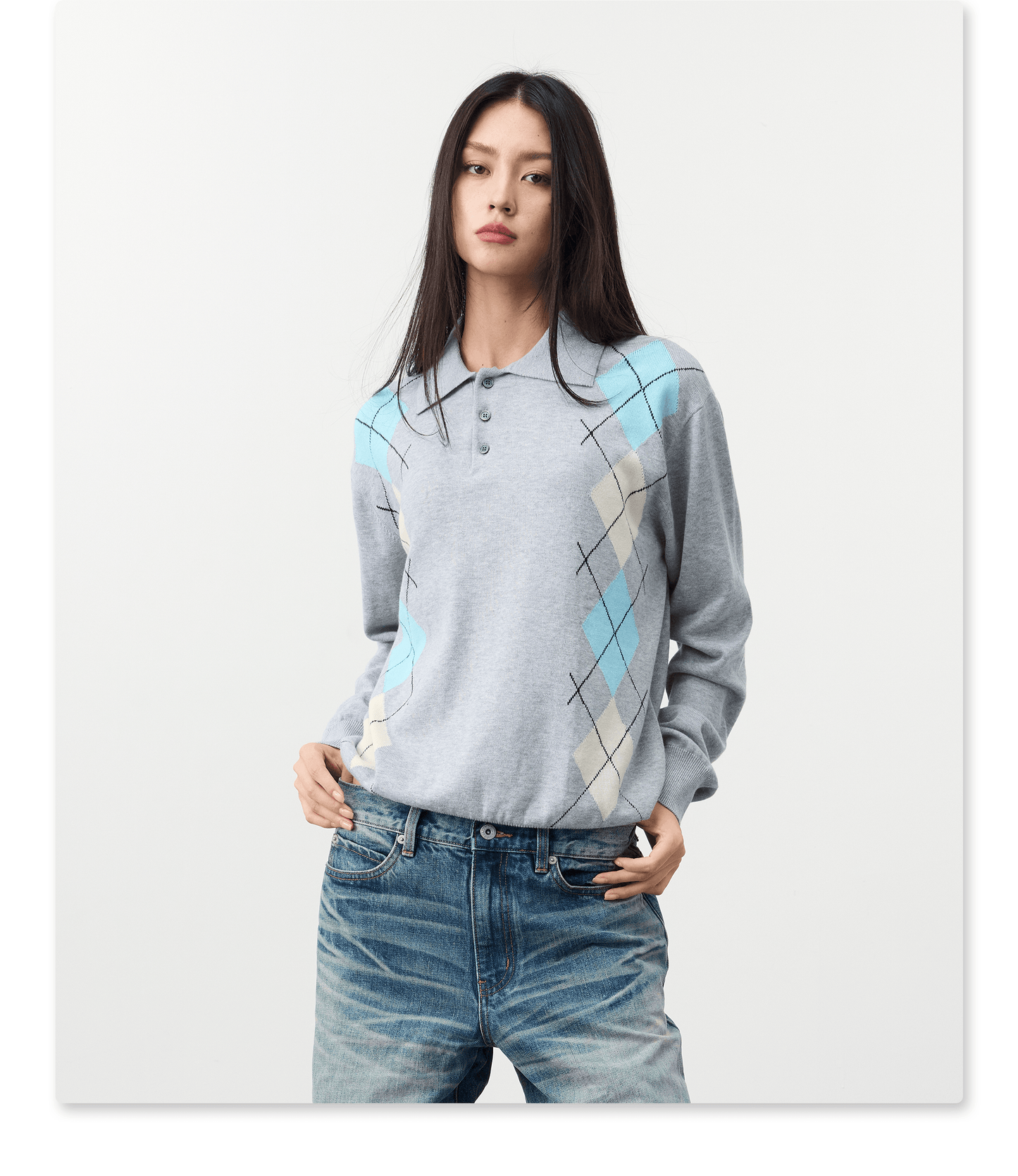 Diamond-pattern knit shirt