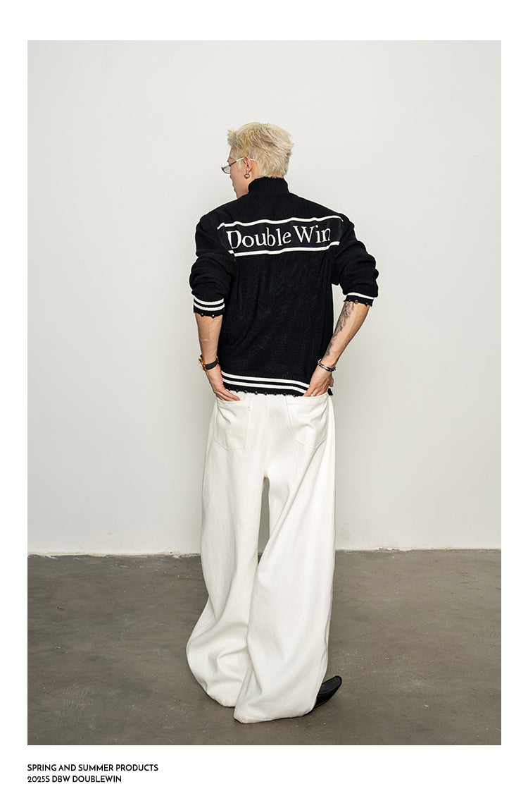 Letter Jacquard Zipper Cardigan