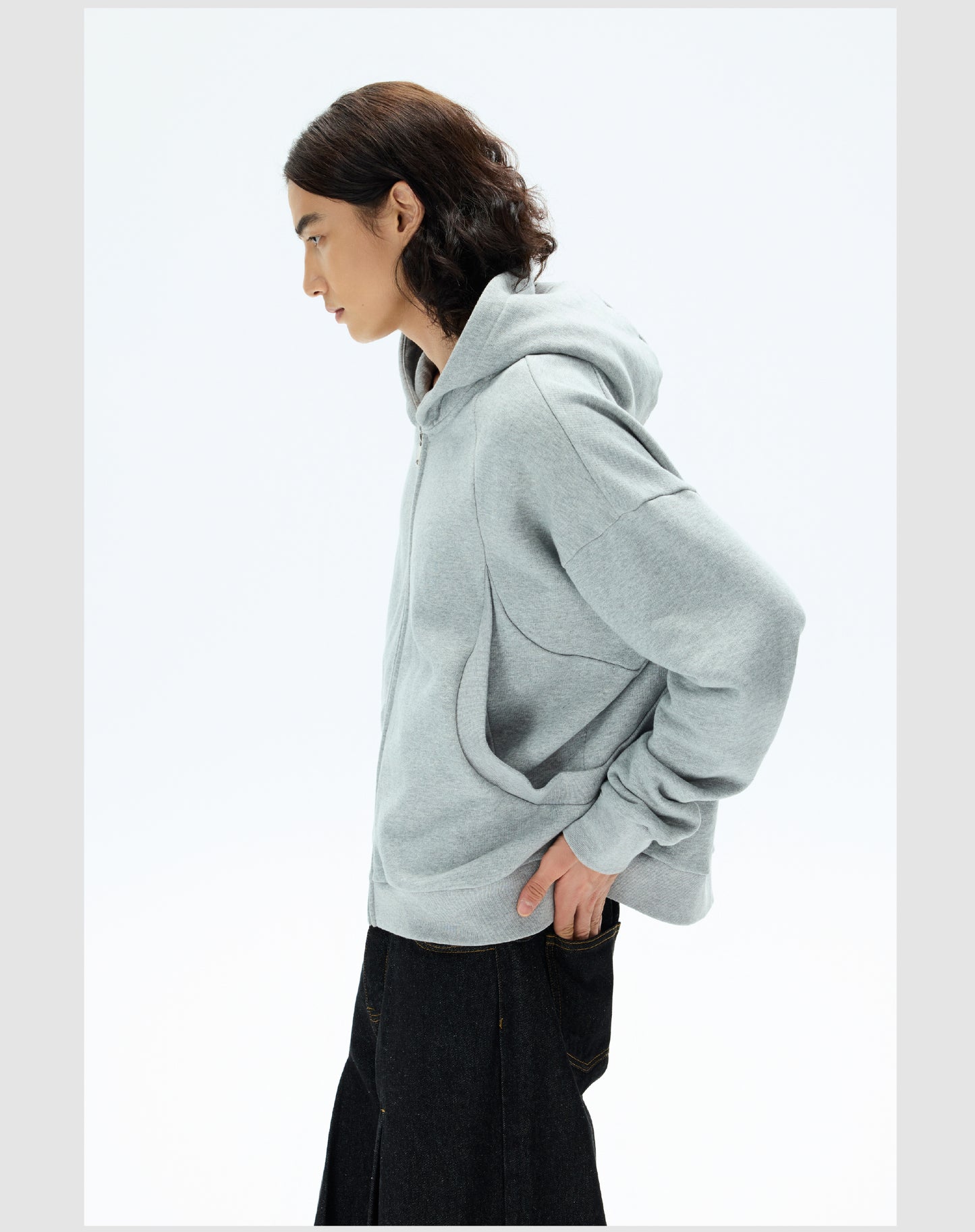 Oversized hooded zipper sweatshirt