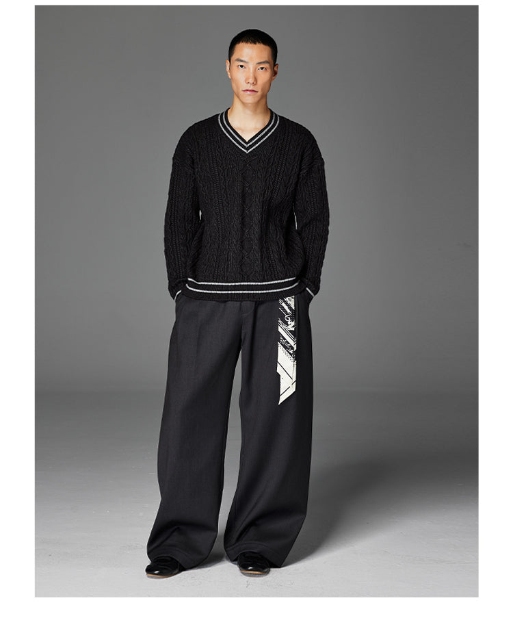 Diamond Knit Rib Pleated Casual Pants