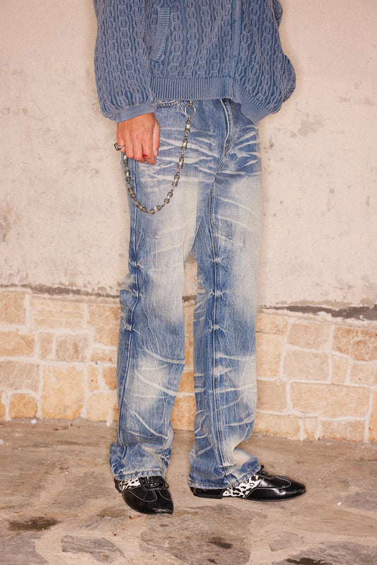3D Pleated Distressed Jeans