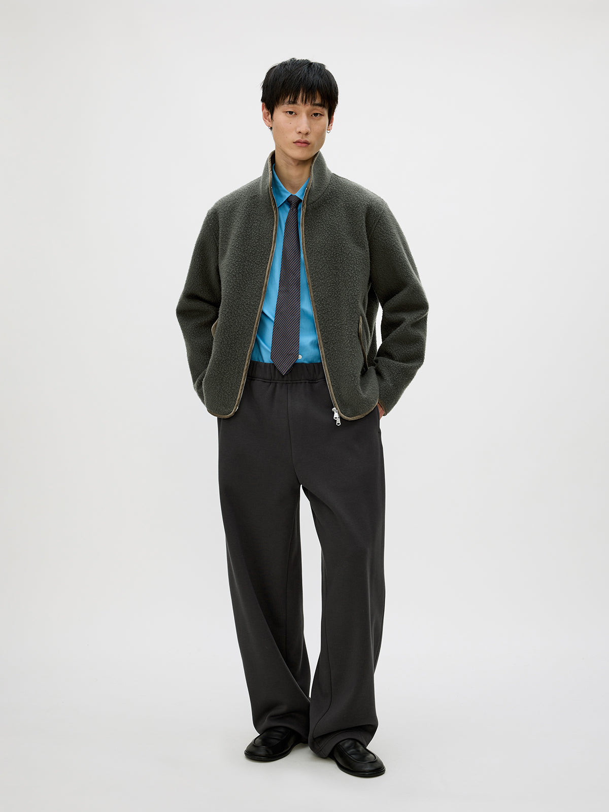 Color Block Zipper Casual Jacket