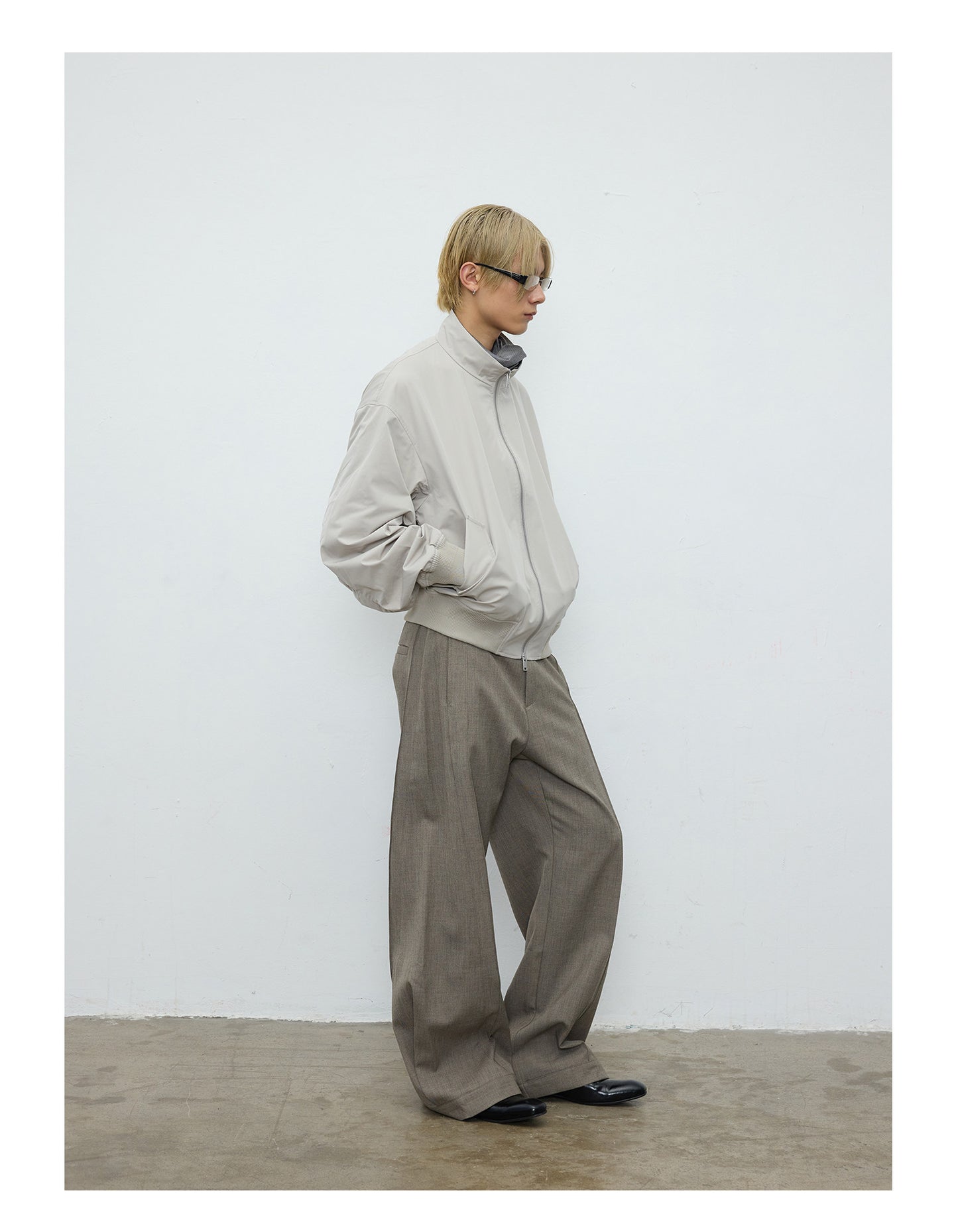 Stand Collar Pleated Casual Jacket