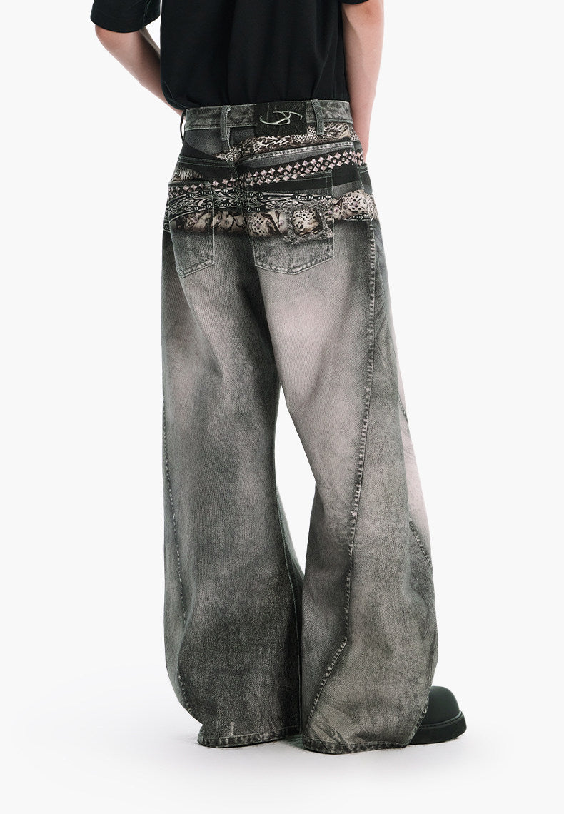 Printed Retro Curved Jeans