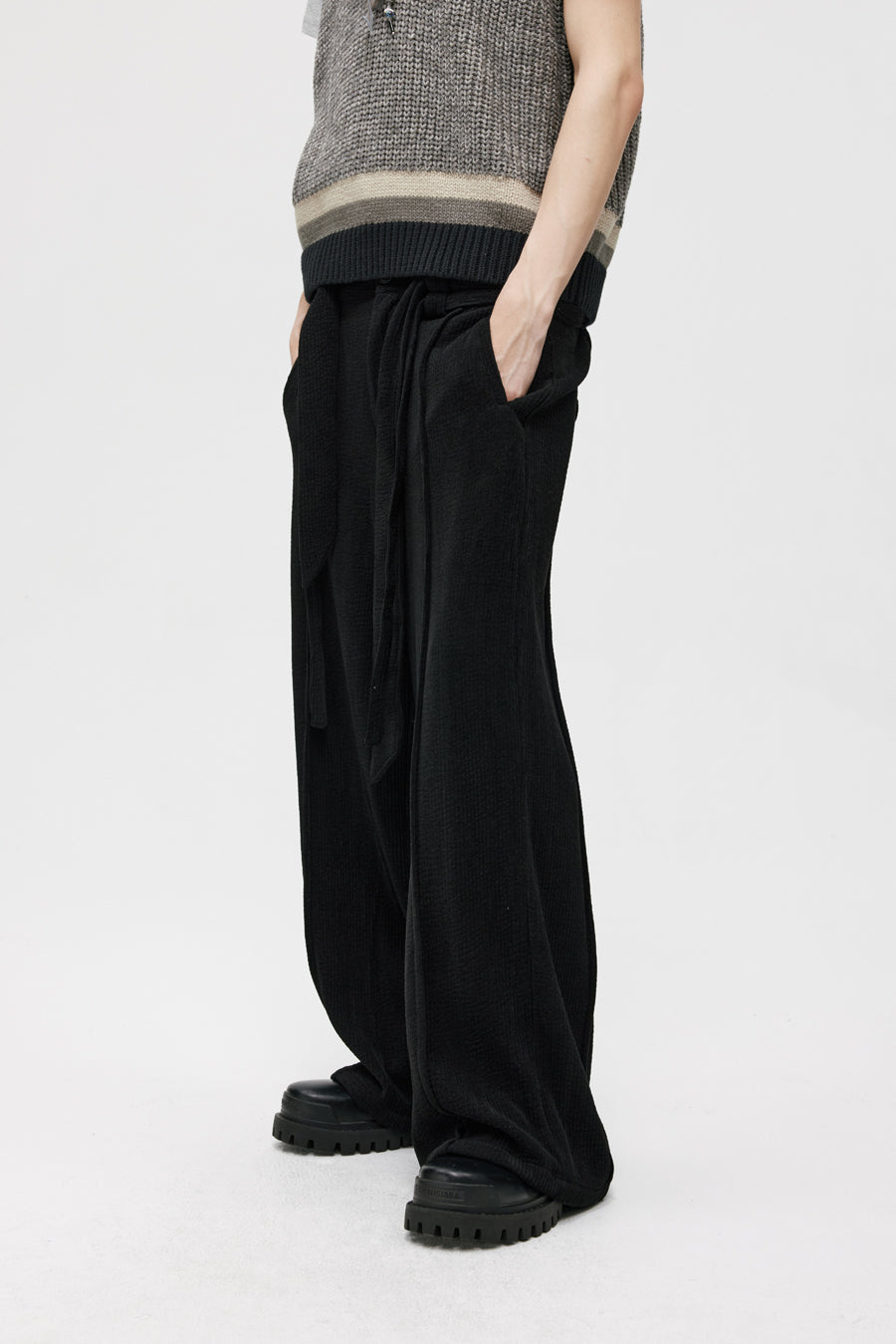 Double Belt Center Seam Wide Pants