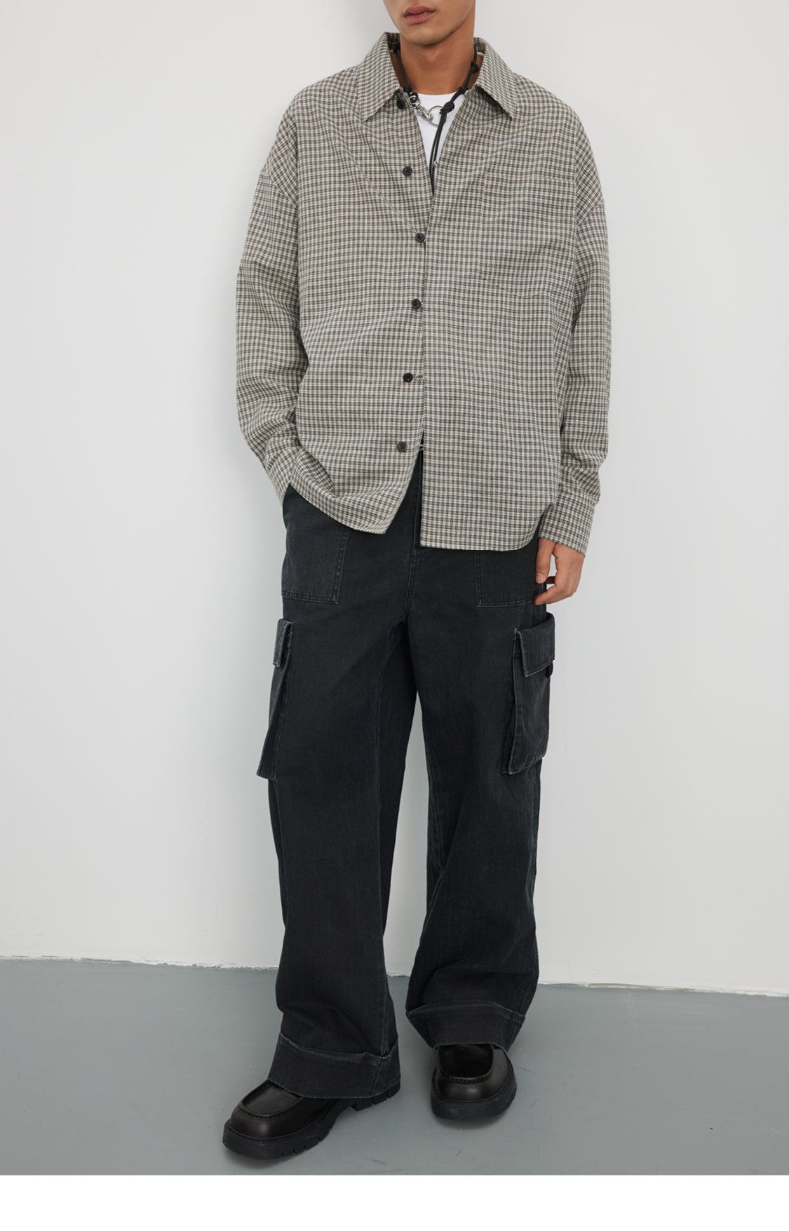 Straight Button Retro Fine Check Shirt