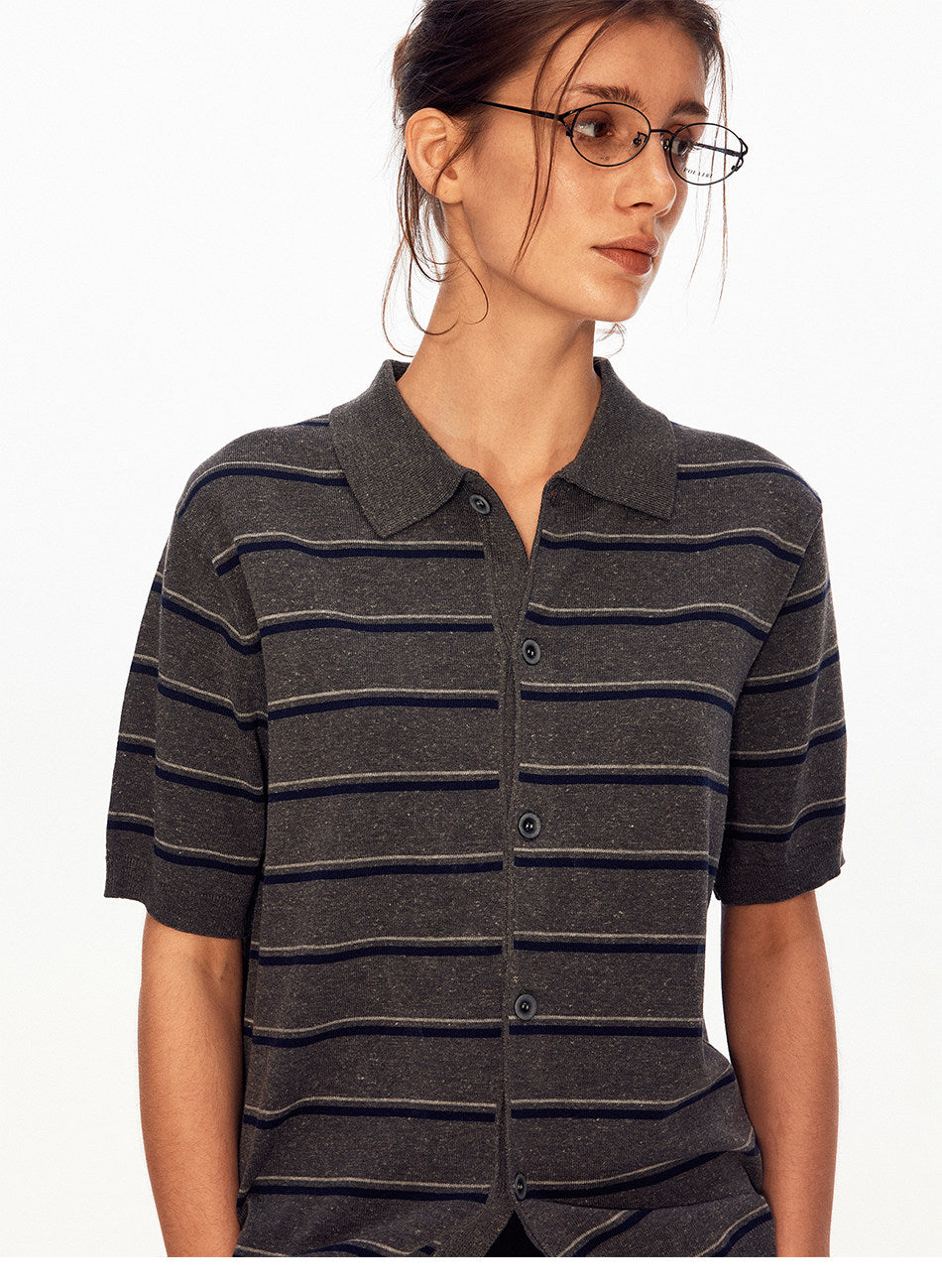 Striped Lyocell Knit Cardigan