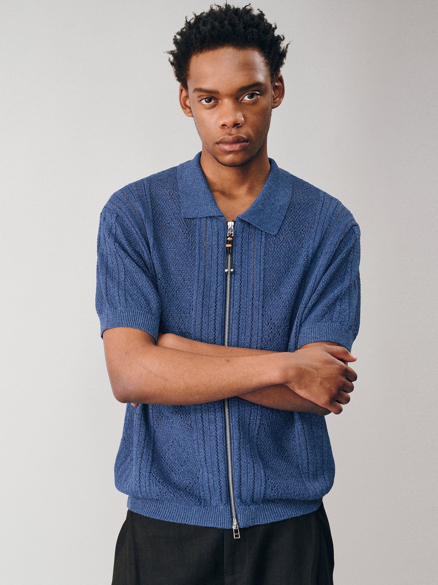Openwork Knit Zipper Cardigan
