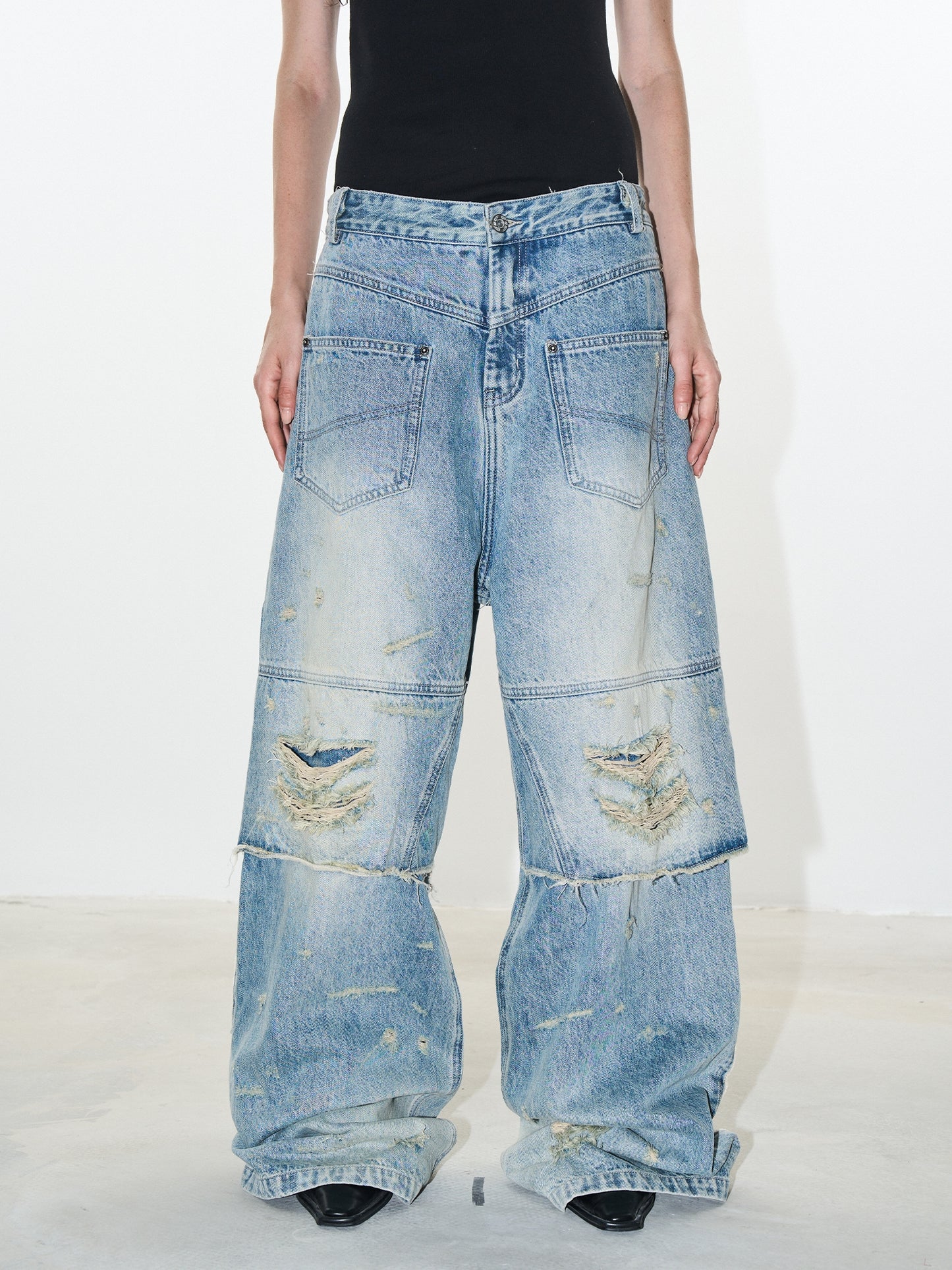 Ripped Damage Washed Denim Pants