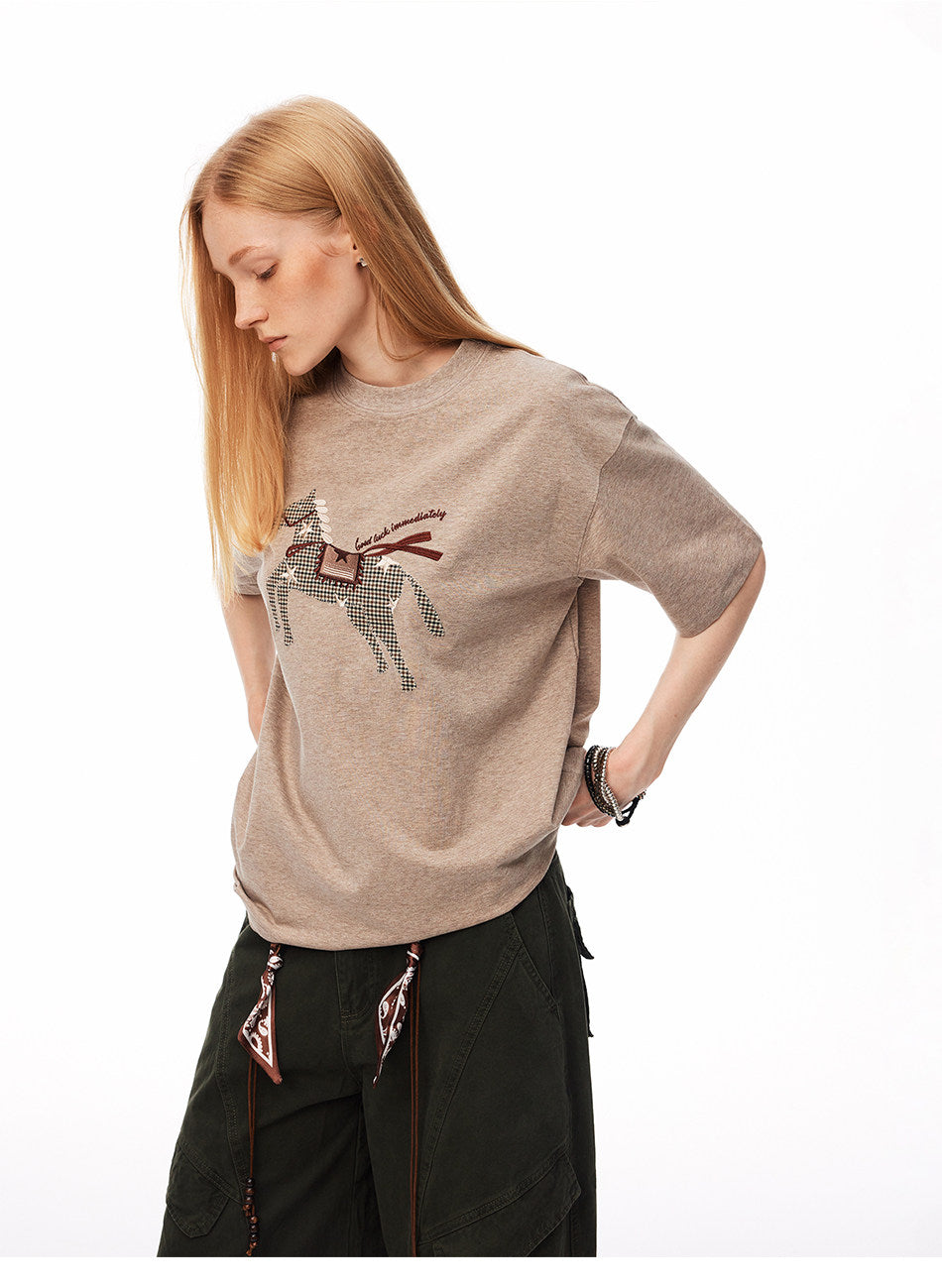 Embroidered T-Shirt with Pony Sticker