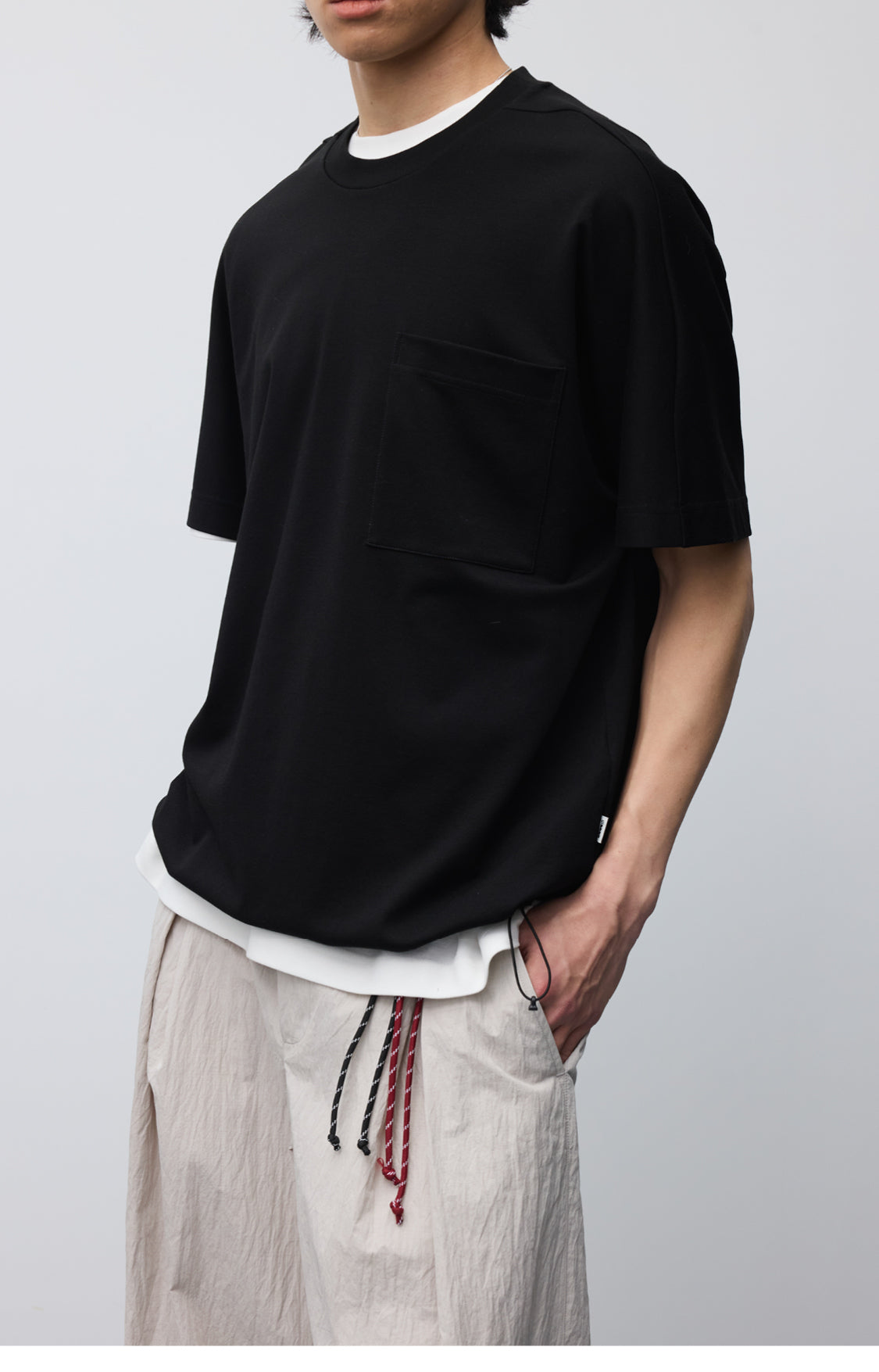 Drawstring loose-fitting T-shirt
