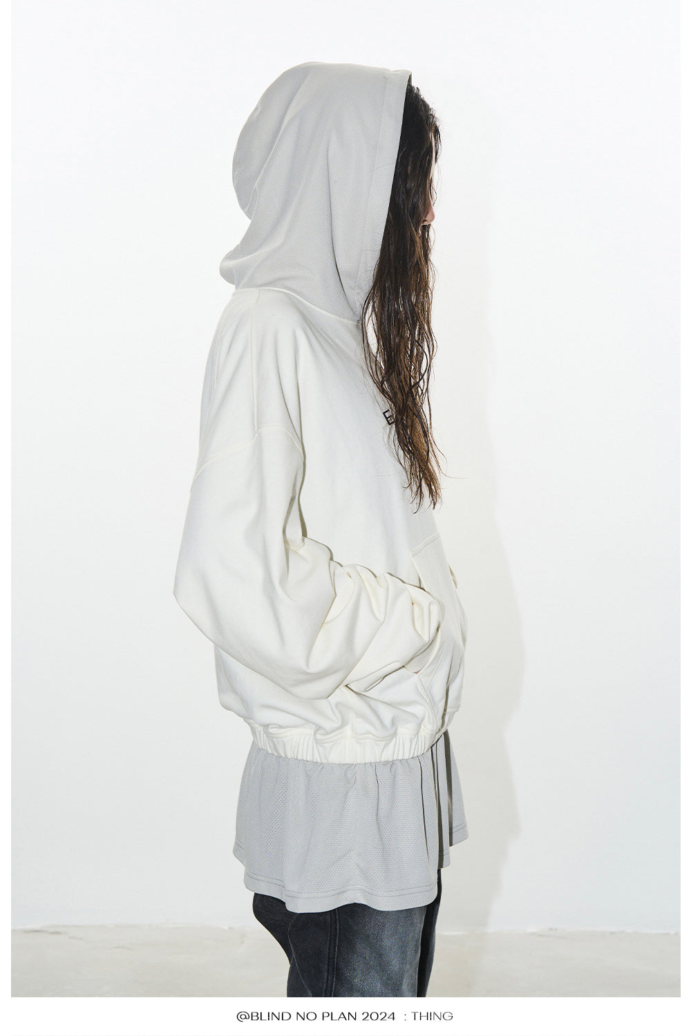 Faux two-piece hooded sweatshirt