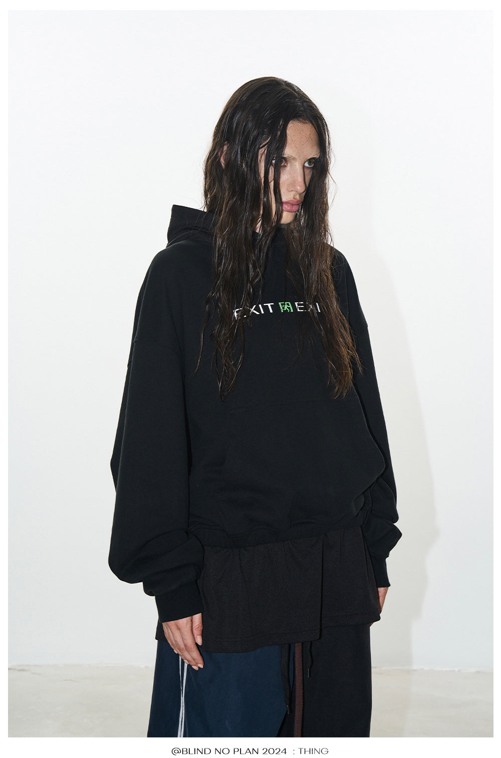 Faux two-piece hooded sweatshirt