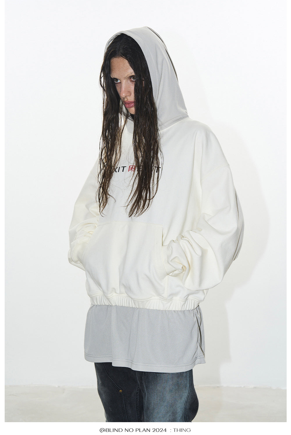 Faux two-piece hooded sweatshirt