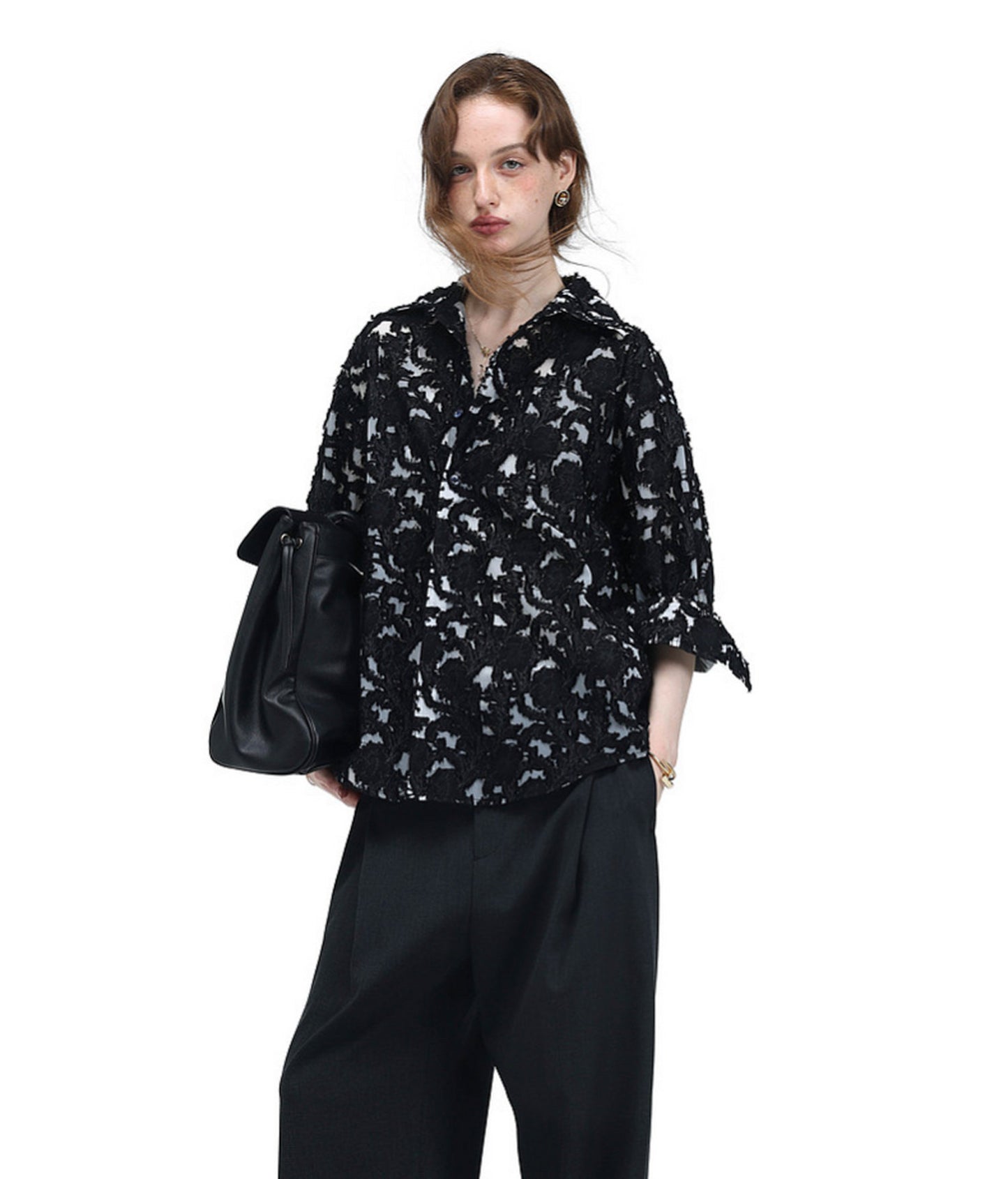 Frayed Edges  Hollow-Weave  Jacquard  Shirt