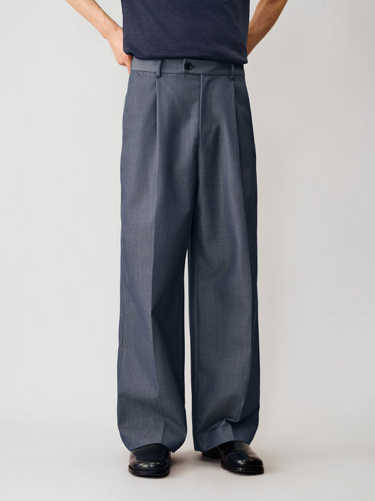 Shiny Single-Pleat Casual Pants