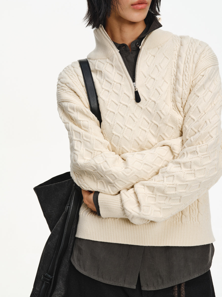 Stand Collar Half-Zip Sweater