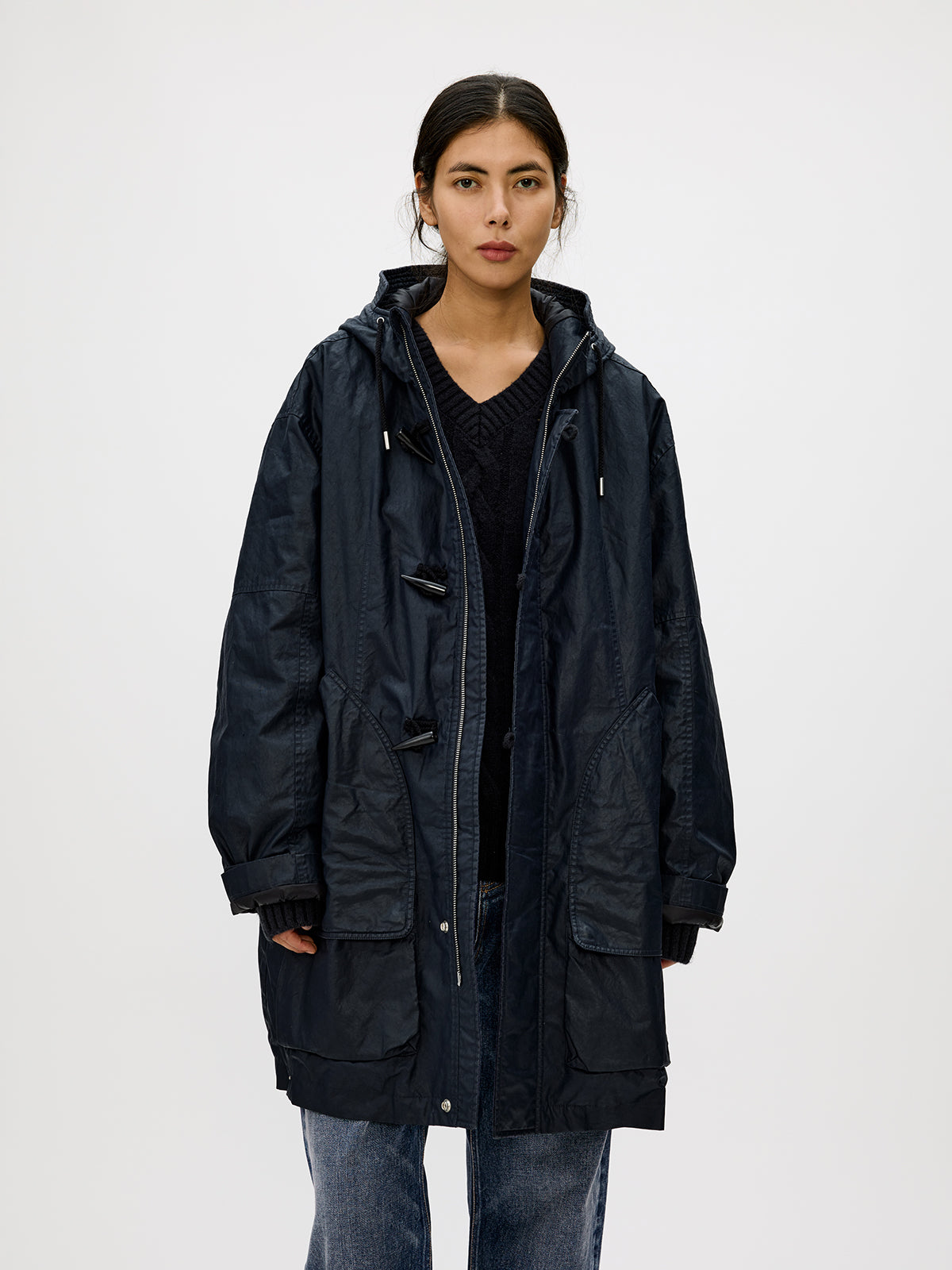 Hooded Toggle Button Coat