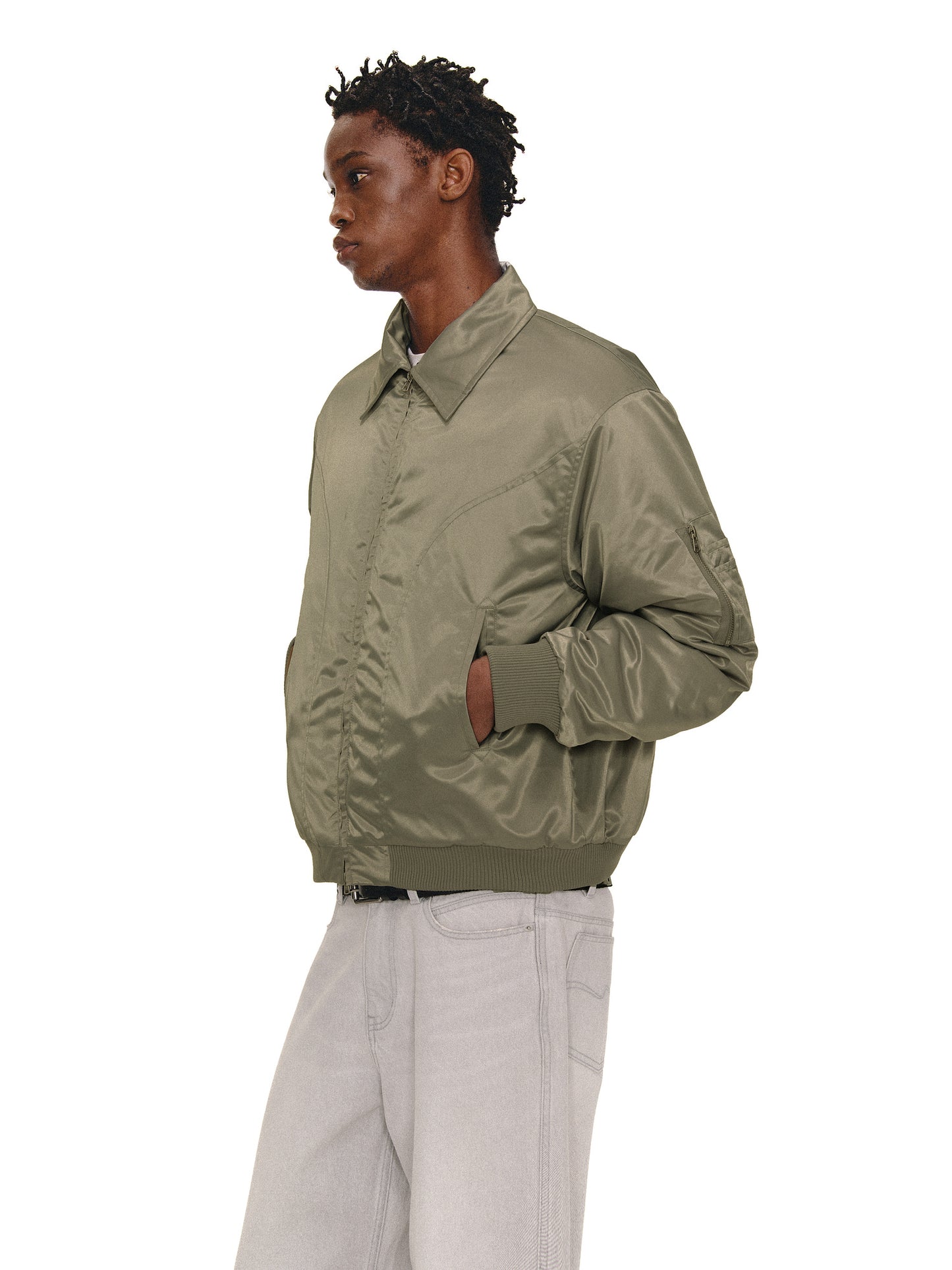 Contrast Fur Collar Bomber Jacket