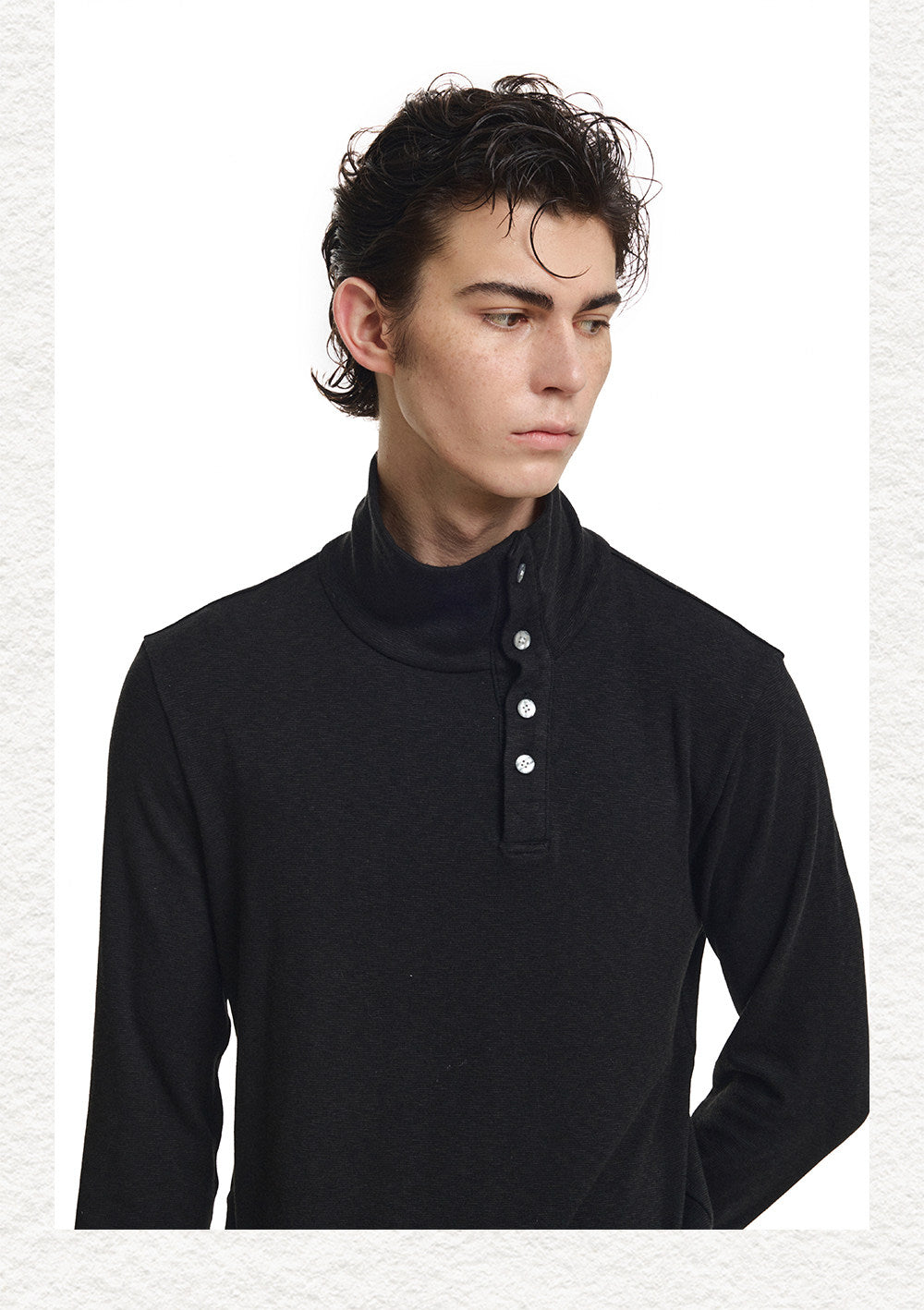 Henry Diagonal Collar  Stretch T-Shirt