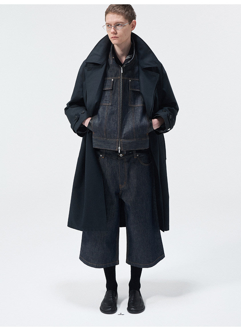 Stand Collar Denim Jacket with Pockets